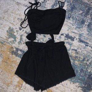 Black tie back two piece set